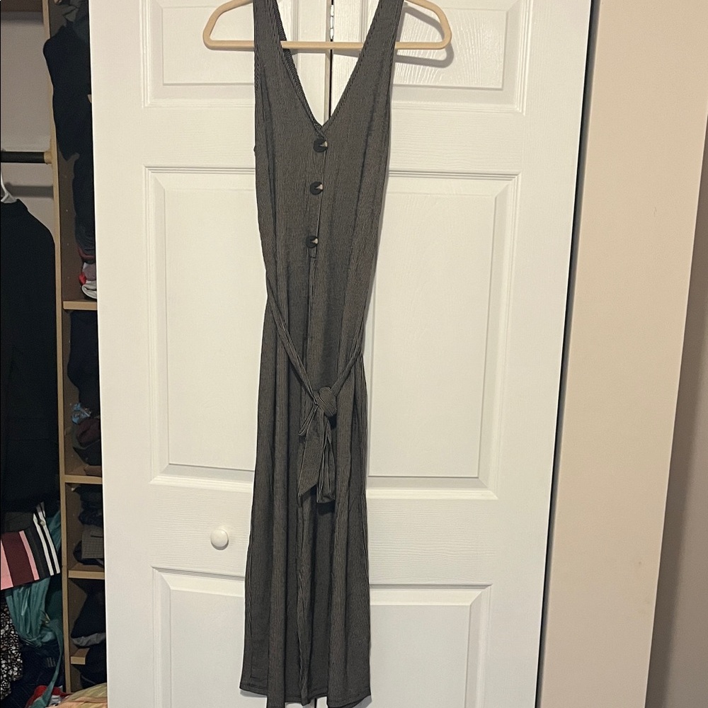 Blu Pepper - Rib Knit Waist Tie Sleeveless Jumpsuit